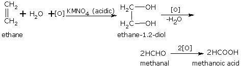 Reaction of acedified potassium dichromate with the alkene
