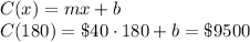 C(x)=mx+b\\C(180)=\$40\cdot 180+b=\$9500