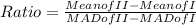 Ratio=\frac{Mean of II-Mean of I}{MAD of II-MADof I}