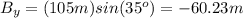 B_{y}=(105m)sin(35^{o})=-60.23m