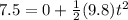 7.5 = 0 + \frac{1}{2}(9.8)t^2
