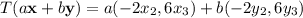 T(a\mathbf x+b\mathbf y)=a(-2x_2,6x_3)+b(-2y_2,6y_3)