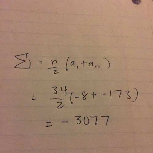 Find the sum of the first 34 terms of the arithmetic sequence whose first term is -8 and whose 34th