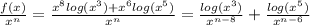 \frac{f(x)}{x^n}=\frac{x^8log(x^3)+x^6log(x^5)}{x^n}=\frac{log(x^3)}{x^{n-8}}+\frac{log(x^5)}{x^{n-6}}