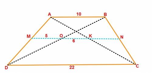 Given trapezoid abcd with bases ab and cd, draw diagonals ac and bd. let e be the midpoint of ac and