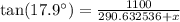 \text{tan}(17.9^{\circ})=\frac{1100}{290.632536+x}