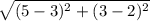 \sqrt{(5-3) ^{2} +(3-2) ^{2} }