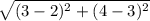 \sqrt{(3-2) ^{2}+(4-3) ^{2}  }
