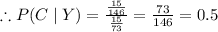 \therefore P(C\mid Y)=\frac{\frac{15}{146}}{\frac{15}{73}} =\frac{73}{146} =0.5