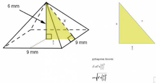 What is the slant height x of the given pyramid to the nearest tenth