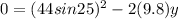 0=(44sin25)^{2} -2(9.8)y