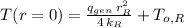 T(r = 0) = \frac{q_{gen} \, r_R^2}{4 \, k_R} + T_{o,R}