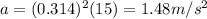 a=(0.314)^2(15)=1.48 m/s^2