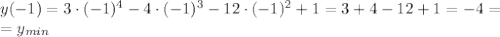 y(-1)=3\cdot(-1)^4-4\cdot(-1)^3-12\cdot(-1)^2+1=3+4-12+1=-4=\\&#10;=y_{min}