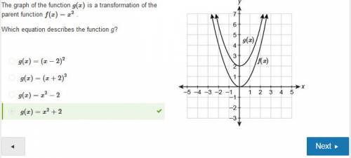 Which answer describes the transformation of f(x)=x2−1 to g(x)=(x+4)2−1 ?  a. a horizontal translati