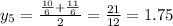 y_5 =  \frac{ \frac{10}{6} + \frac{11}{6} }{2} =  \frac{21}{12}  = 1.75