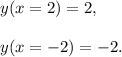 y(x=2)=2,\\\\y(x=-2)=-2.