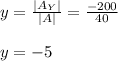 y =\frac{|A_Y|}{|A|} = \frac{-200}{40}\\\\y=-5
