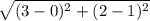 \sqrt{(3-0)^2+(2-1)^2}