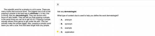 1. ask any dermatologist. what type of context clue is used to  you define the word dermatologist?