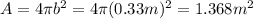 A=4\pi b^2 = 4 \pi (0.33 m)^2=1.368 m^2