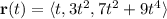 \mathbf r(t)=\langle t,3t^2,7t^2+9t^4\rangle