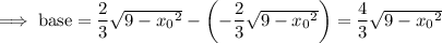 \implies \text{base}=\dfrac23\sqrt{9-{x_0}^2}-\left(-\dfrac23\sqrt{9-{x_0}^2}\right)=\dfrac43\sqrt{9-{x_0}^2}