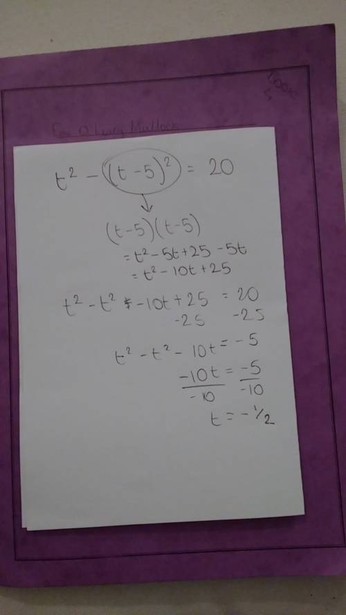 What's the answer to this equation? ?  20 points  t^2-(t+5)^2-20=0