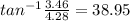 tan^{-1}\frac{3.46}{4.28}=38.95