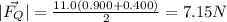 |\vec{F_{Q}}| = \frac{11.0(0.900 + 0.400)}{2} = 7.15 N