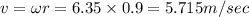 v=\omega r=6.35\times 0.9=5.715m/sec