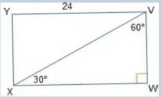 Line segment yv of rectangle yvwx measures 24 units. what is the length of line segment yx?
