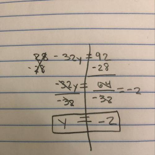 For 28-32x= 92 is -2 but the answer on the sheet im working on is 7. plz  me