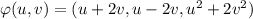 \varphi(u,v)=(u+2v,u-2v,u^2+2v^2)