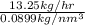 \frac{13.25 kg/hr}{0.0899 kg/nm^{3}}