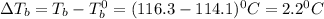 \Delta T_b=T_b-T_b^0=(116.3-114.1)^0C=2.2^0C