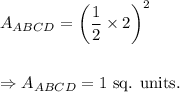 A_{ABCD}=\left(\dfrac{1}{2}\times 2\right)^2\\\\\\\Rightarrow A_{ABCD}=1~\textup{sq. units}.