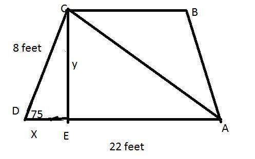 The longer base of an isosceles trapezoid measures 22 ft. the nonparallel sides measure 8 ft, and th
