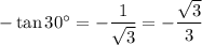 -\tan 30^\circ=-\dfrac{1}{\sqrt{3}}=-\dfrac{\sqrt{3}}{3}