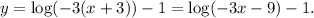 y=\log (-3(x+3))-1=\log (-3x-9)-1.