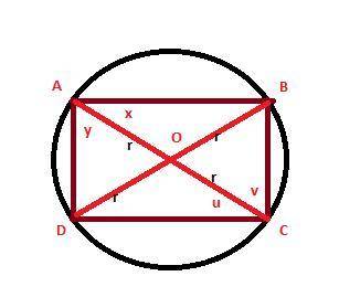 The two diagonals of an inscribed quadrilateral meet at the center of a circle.  the quadrilateral m