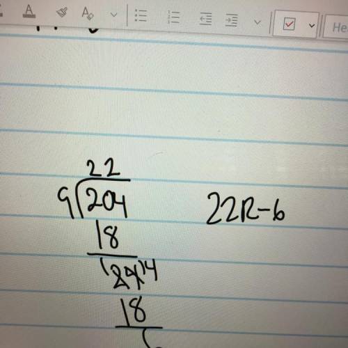 What is 204 divided by 9 in long division
