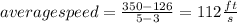 average speed  =  \frac{350-126}{5-3}  = 112  \frac{ft}{s}