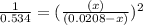 \frac{1}{0.534}=(\frac{(x)}{(0.0208-x)})^2