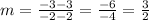 m=\frac{-3-3}{-2-2}=\frac{-6}{-4}=\frac{3}{2}
