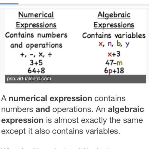 Me there’s a photo:  what is the difference between a numerical expression and an algebraic expressi