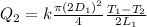Q_2=k\frac{\pi (2D_1)^2}{4}\frac{T_1-T_2}{2L_1}