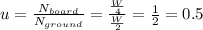 u=\frac{N_{board}}{N_{ground} } =\frac{\frac{W}{4} }{\frac{W}{2}} =\frac{1}{2} =0.5