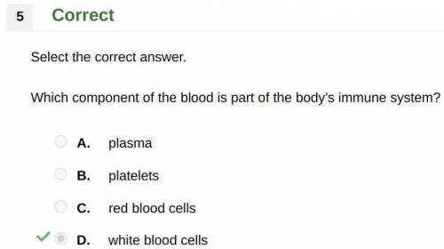 What is the correct set of elements that makes up your blood?  a. white blood cells and platelets b.