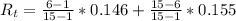 R_{t}=\frac{6-1}{15-1}*0.146+\frac{15-6}{15-1} *0.155